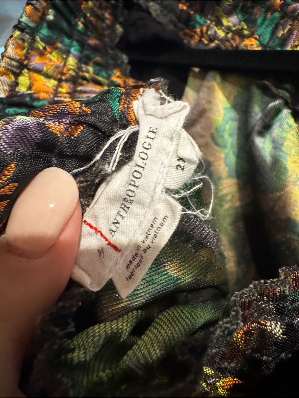 Anthropologie Black Satin Floral Wide-Leg Pants with Gold & Teal Accents - Picture 3 of 4